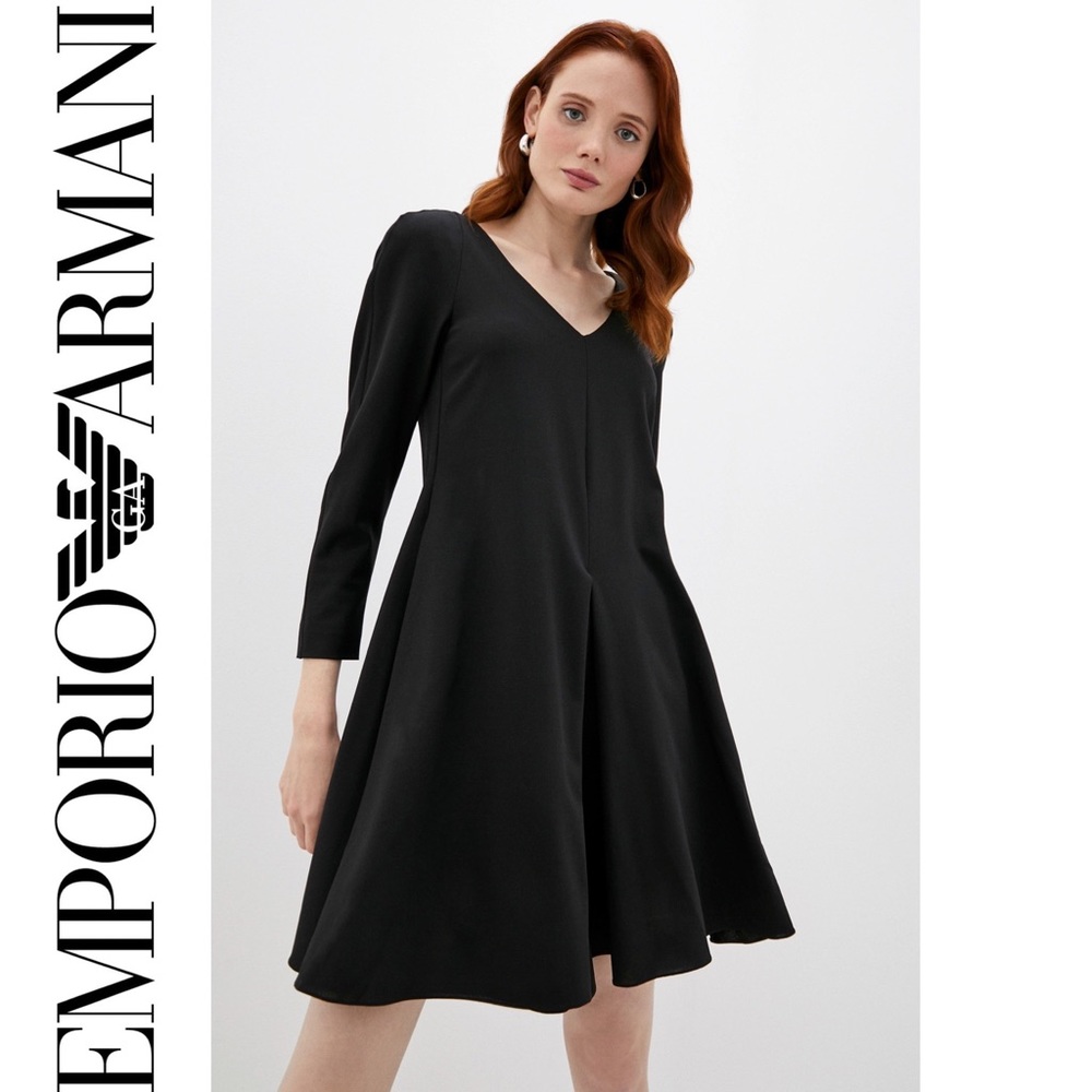 EMPORIO ARMANI Italy Wool Black V-Neck Romper Jumpsuit Dress Padded Shoulders 40 - Picture 3 of 15